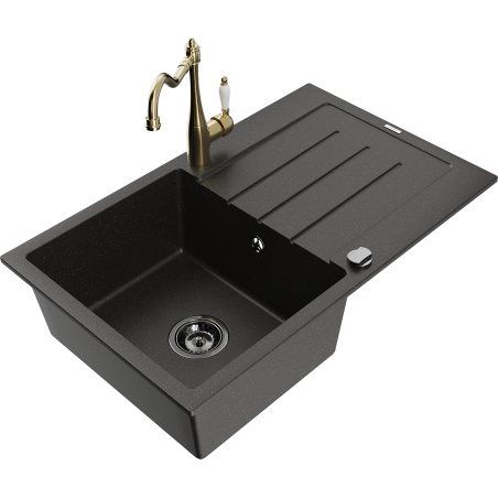 Mexen Bruno Granit-Spullsteen mat enger Schoss an Kichekran Carla, schwaarz/golden Metallic - 6513-75-670700-50-B