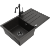 Mexen Bruno 1-bowl granite sink with drainer and kitchen faucet Carla, black/gold metallic - 6513-75-670700-70-B