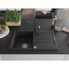 Mexen Bruno granitische spoelbak 1-compartiment met afdruiprek en keukenkraan Carla, zwart/goud metallic - 6513-75-670700-70