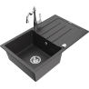 Mexen Bruno granite sink 1-bowl with drainer and Carla kitchen tap, speckled black - 6513-76-670700-00