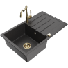 Mexen Bruno granite sink 1-bowl with drainer and Carla kitchen tap, speckled black - 6513-76-670700-50