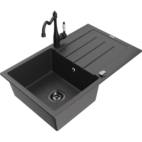 Mexen Bruno Granit-Spullsteen mat 1 Komore mat Offlaf an Kichekraan Carla, schwaarz gesprenkelt - 6513-76-670700-70-B