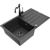 Mexen Bruno granite sink single-bowl with drainer and Carla kitchen tap, black speckled - 6513-76-670700-70-B