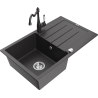 Mexen Bruno yksi-allas graniittinen tiskiallas valutustasolla ja keittiöhanalla Carla, musta laikukas - 6513-76-670700-76