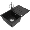 Mexen Bruno granitno pomivalno korito z 1 komoro z odcejalnikom in kuhinjsko pipo Carla, črno - 6513-77-670700-00