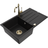 Mexen Bruno fregadero de granito de 1 seno con escurridor y grifo de cocina Carla, negro - 6513-77-670700-50