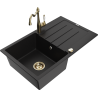 Mexen Bruno lava-loiça de granito de 1 bacia com escorredor e torneira de cozinha Carla, preto - 6513-77-670700-50