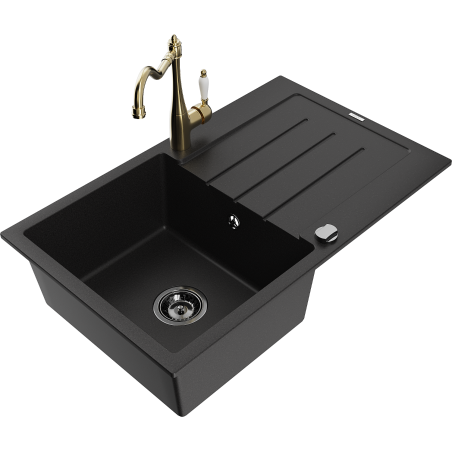 Mexen Bruno granitdiskho 1-fack med avrinningsyta och köksblandare Carla, svart - 6513-77-670700-50-B