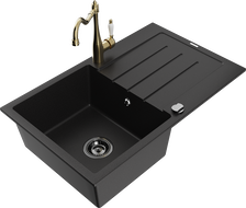 Mexen Bruno fregadero de granito de 1 seno con escurridor y grifo de cocina Carla, negro - 6513-77-670700-50-B