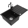 Mexen Bruno granite kitchen sink single-bowl with drainer and kitchen faucet Carla, black - 6513-77-670700-70
