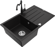 Mexen Bruno graniidist 1-kauseline valamu nõuderestiga ja köögisegisti Carlaga, must - 6513-77-670700-70