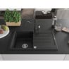 Mexen Bruno Granitspüle 1-Becken mit Abtropffläche und Küchenarmatur Carla, schwarz - 6513-77-670700-70