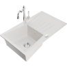 Mexen Cesar granite sink 1-bowl with drainer and kitchen tap Carla, white - 6514-20-670700-00