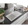 Mexen Cesar single bowl granite sink with drainer and Carla kitchen tap, white - 6514-20-670700-20