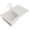Mexen Cesar single bowl granite sink with drainer and Carla kitchen tap, white - 6514-20-670700-20