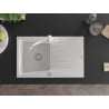 Mexen Cesar single bowl granite sink with drainer and Carla kitchen tap, white - 6514-20-670700-20