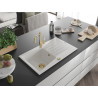 Mexen Cesar fregadero de granito de 1 seno con escurridor y grifo de cocina Carla, blanco - 6514-20-670700-50
