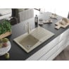 Mexen Cesar lavello in granito con 1 vasca con scolapiatti e rubinetto da cucina Carla, beige - 6514-69-670700-69