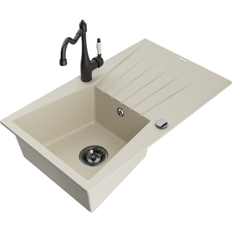 Mexen Cesar fregadero de granito de 1 cubeta con escurridor y grifo de cocina Carla, beige - 6514-69-670700-70