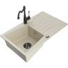 Mexen Cesar 1-bowl granite sink with drainer and Carla kitchen tap, beige - 6514-69-670700-70