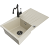 Mexen Cesar fregadero de granito de 1 cubeta con escurridor y grifo de cocina Carla, beige - 6514-69-670700-70