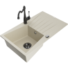 Mexen Cesar granit kitchen sink with 1 bowl, drainer, and Carla kitchen faucet, beige - 6514-69-670700-70