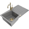 Mexen Cesar 1-Bowl Granite Sink with Drainer and Carla Kitchen Tap, Grey - 6514-71-670700-50