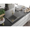Mexen Cesar 1-Bowl Granite Sink with Drainer and Carla Kitchen Tap, Grey - 6514-71-670700-50