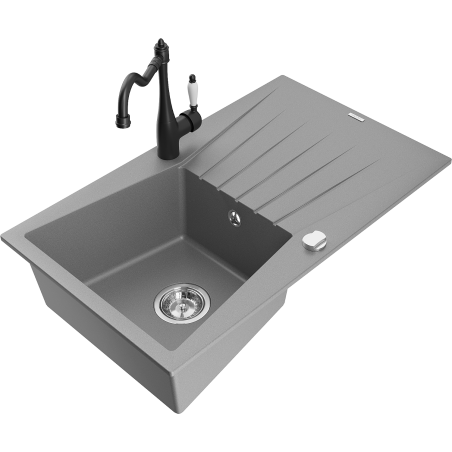 Mexen Cesar 1-bowl granite sink with drainer and kitchen tap Carla, grey - 6514-71-670700-70