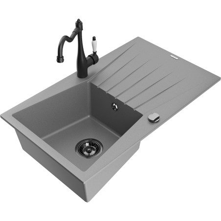 Mexen Cesar fregadero de granito de 1 cubeta con escurridor y grifo de cocina Carla, gris - 6514-71-670700-70-B