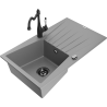 Mexen Cesar lava-loiça de granito 1-cuba com escorredor e torneira de cozinha Carla, cinza - 6514-71-670700-70-B