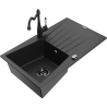 Mexen Cesar granite kitchen sink 1-bowl with drainer and kitchen tap Carla, black/silver metallic - 6514-73-670700-70-B