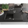 Mexen Cesar granite sink 1-bowl with drainer and kitchen faucet Carla, black/gold metallic - 6514-75-670700-00
