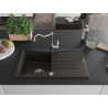 Mexen Cesar granitische spoelbak 1-komor met afdruiprek en keukenkraan Carla, zwart/goud metallic - 6514-75-670700-00
