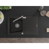 Mexen Cesar granite sink 1-bowl with drainer and kitchen faucet Carla, black/gold metallic - 6514-75-670700-00