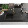 Mexen Cesar granieten spoelbak 1-kamerig met afdruiprek en keukenmengkraan Carla, zwart/goud metallic - 6514-75-670700-50-B