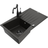 Mexen Cesar 1-Bowl Granite Kitchen Sink with Drainer and Carla Tap, Black/Gold Metallic - 6514-75-670700-70-B