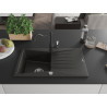 Mexen Cesar fregadero de granito de 1 seno con escurridor y grifo de cocina Carla, negro/metálico dorado - 6514-75-670700-70