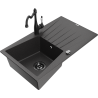 Mexen Cesar granite sink, 1-bowl with drainer and Carla kitchen tap, black speckled - 6514-76-670700-70-B
