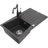 Mexen Cesar évier de cuisine en granit à 1 bac avec égouttoir et mitigeur Carla, noir moucheté - 6514-76-670700-76