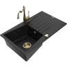 Mexen Cesar Granite Sink 1-Bowl with Drainer and Carla Kitchen Tap, Black - 6514-77-670700-50