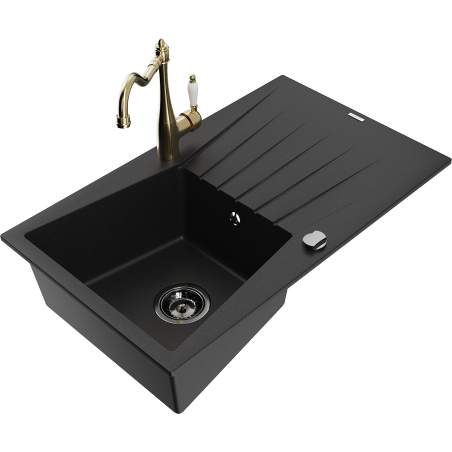 Mexen Cesar lava-louça de granito de 1 cuba com escorredor e torneira de cozinha Carla, preto - 6514-77-670700-50-B