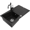 Mexen Cesar granite single-bowl sink with drainer and kitchen faucet Carla, black - 6514-77-670700-70