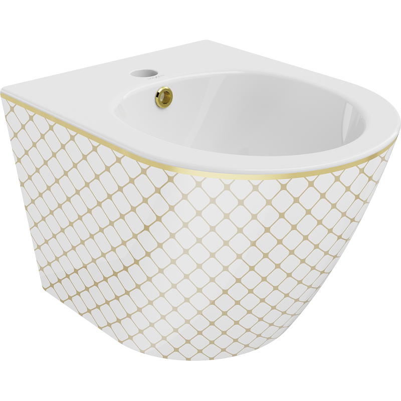 Mexen Lena bidet wiszący, biały/złoty wzór kratka - 35224809