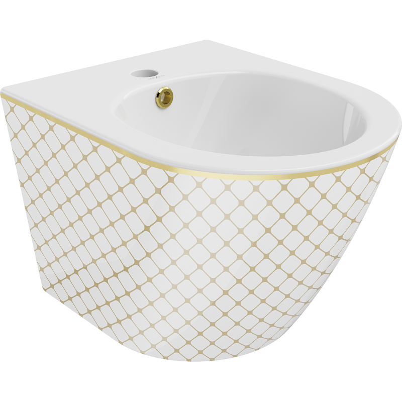 Mexen Lena hangend bidet, wit/gouden ruitpatroon - 35224809
