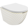 Mexen Lena Rimless WC bowl with slow-closing slim seat, duroplast, white/gold check pattern - 30224009
