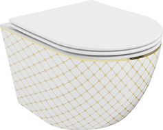 Mexen Lena Rimless WC Bowl with Soft-Close Slim Seat, Duroplast, White/Gold Check Pattern - 30224009