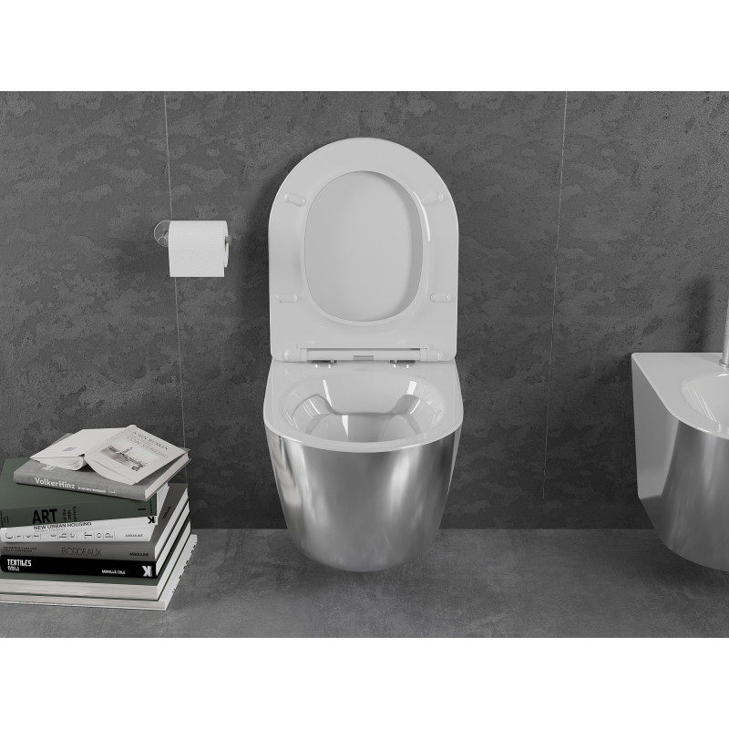 Mexen Lena miska wc Rimless z deską wolnoopadającą slim, duroplast, biała/srebrna - 30224004