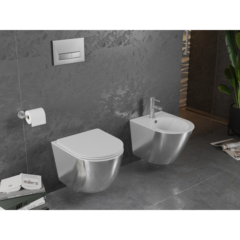 Mexen Lena wc-pot Rimless met softclose dunne zitting, duroplast, wit/zilver - 30224004