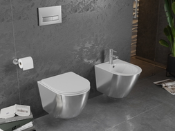Mexen Lena cuvette WC Rimless avec abattant slim à descente amortie, duroplast, blanc/argent - 30224004